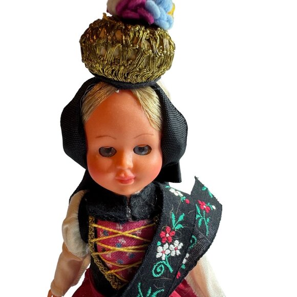 Standard Doll Austrian Montafon Doll 50's Embroidered Dress Austria Vintage - Picture 1 of 5